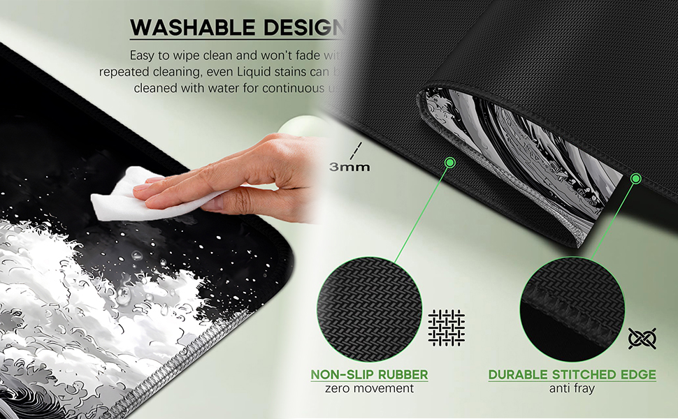 Japanese Kanagawa wave Black and white mouse pad large Gaming desk mat