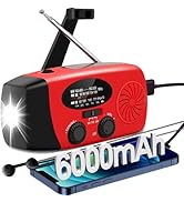 6000mAh/22200mWh Emergency Weather Radio, AM/FM/NOAA Hand Crank Solar Powered Radio, Emergency Ph...