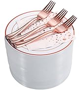 Stylish Rose Gold Dessert Plates, Forks and Cocktail Napkins (100 Set), 7.5 Inch Appetizer Plates...