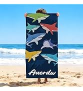 MRYAWXBK Cute Shark Microfiber Beach Towel for Boys, Personalized Beach Towels for Kids, Sand Fre...