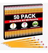 Gloween Wood-Cased #2 HB Pencils Bulk, 50 Pack Pre-Sharpened Yellow Pencils for Office School Sup...