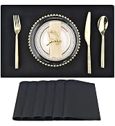 SLKQG Black Cloth Placemats Set of 6 - Double Thickened Easy to Clean Linen Style Fabric Placemat...
