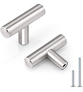 Probrico (5 Pack Euro Style Round T Bar Satin Nickel Cabinet Knobs, Single Hole Stainless Steel K...