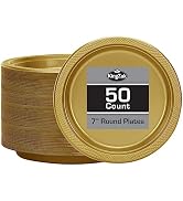 KingZak Gold Plastic Plates 7 Inch - 50 count - Plastic Solid Round Party Plates For Weddings, BB...