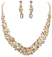 BriLove Women's Wedding Bridal Austrian Crystal Marquise Cluster Collar Necklace Dangle Earrings Set