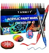 24 Colors Acrylic Paint Pens, Dual Tip Acrylic Paint Markers with Brush Tip and Fine Tip, Acrylic...