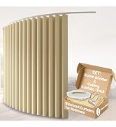 Sovtfides Room Divider Curtains, Beige 1 Panel W106 x L84in, with Ceiling Curtain Track White 9.8...