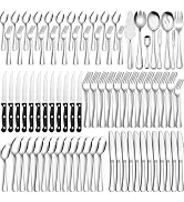 80 Pieces Silverware Set with Serving Utensils Set, CEKEE Stainless Steel Flatware Set for 12 wit...