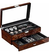 Watch And Sunglasses Organizer With Men’s Jewelry, 6-Slot Watch Box & Sunglasses Organizer With D...