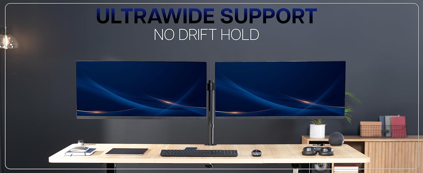 dual ultrawide monitor mount telescoping arms flush wall desk stand vesa 75 100 clamp grommet
