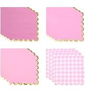 40PCS Pink Cocktail Party Napkins with Gold Foil Trim – Scalloped Edge Disposable Napkins, 5x5 In...