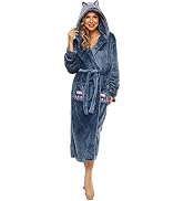 iniber Plush Robes for Women, Womens Robe Long, Fuzzy Fluffy Soft Warm Fleece Hooded Bathrobe