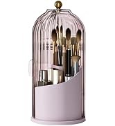 Zufudo Makeup Brush Holder Organizer with Lid 360° Rotating Makeup Organizer Countertop Dustproof...