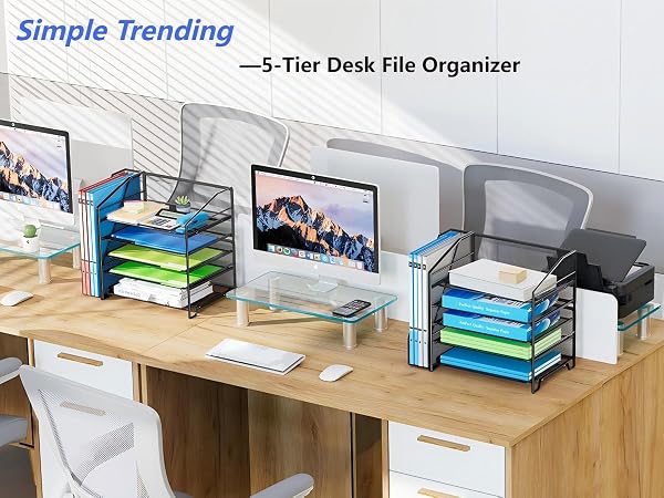 Simple Trending 5-Tier Desk File Organizer with Side File Shelf