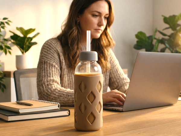 16oz glass water bottles with protective sleeve,leak proof,glass juice bottles with caps and straws