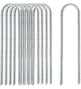 10 Pack Galvanized Garden Ground Stakes, U-Shaped Tent Landscape Stake, Rebar Stakes for Outdoor ...