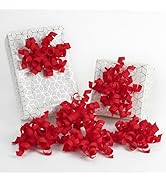 HUIHUANG Red Bows for Gift Wrapping, Red Curly Ribbon Bows Self Adhesive Burst Gift Bow for Chris...