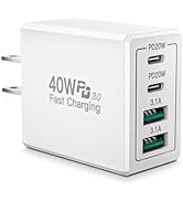 USB C Wall Charger Block, 40W 4-Port USB C Fast Charger Dual Port PD Power Adapter + QC Wall Plug...