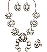 TOPACC 3 Pcs Turquoise Jewelry for Women Western Cowgirl Boho Necklace with Earrings and Ring Set...