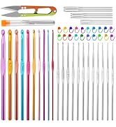 IMZAY 54 Pcs Crochet Hooks Set, 22 PCS Crochet Hooks, Aluminum Ergonomic Handle Crochet, Hook Kni...