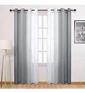 DWCN Grey Faux Linen Ombre Sheer Curtains - Semi Voile Gradient Grommet Top Curtains for Bedroom ...