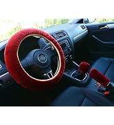 Cdycam Non-Slip Car Decoration Steering Wheel Handbrake Gear Shift Cover Plush New (Wine Red)