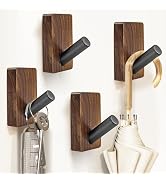 Rzoklot 4-Pack Walnut Wood Wall Hooks - Wall Mounted or Adhesive Coat Rack for Bathroom Towels Ro...