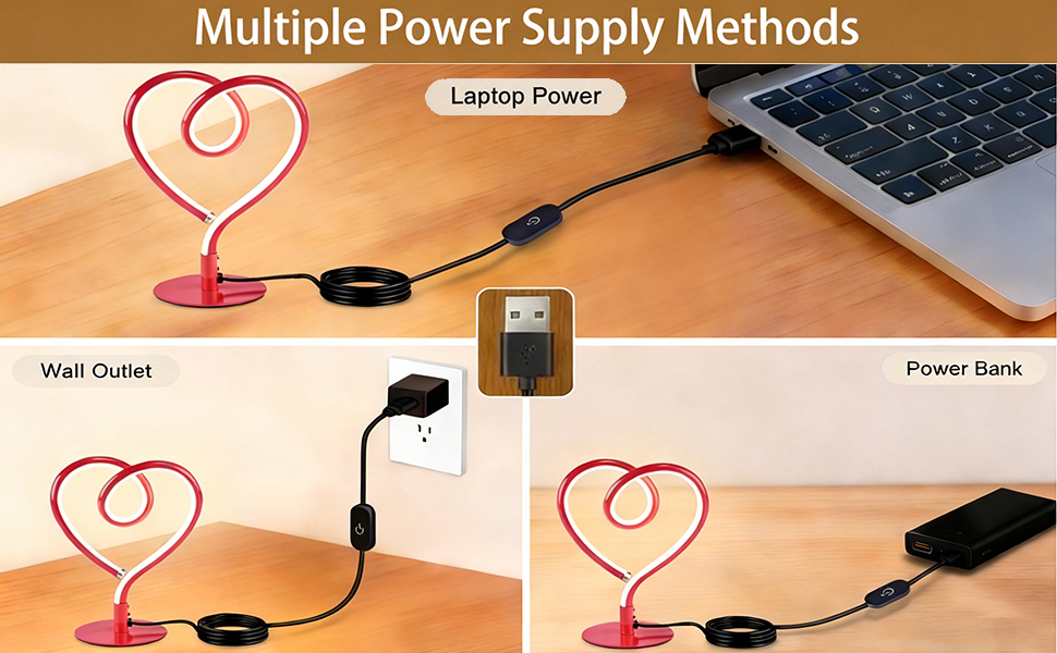 LED table lamp is USB powered; plug into a laptop, wall outlet adapter, or power bank.