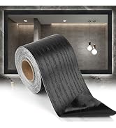 Okxiri 10M Black Wood Grain Removable Peel and Stick Wallpaper, Mirror Frame Border, PVC Waterpro...