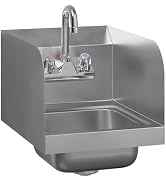 AmGood Stainless Steel Wall Mount Hand Sink with Faucet and Sidesplash 12" x 16" | NSF Commercial...