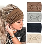 YONUF Wide Headbands for Women Fashion Knotted Headband Yoga Workout Head Wrap 4 Pack