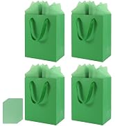 Epoesch 4 Pack Green Gift Bags with Handles and 8 Tissue Papers | Medium Size 8 X 5 X10 Inch Pape...