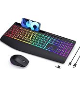 2200mAh RGB Backlit Wireless Keyboard & Mouse, 2.4G Silent Rechargeable | Full-Sized Ergonomic Co...