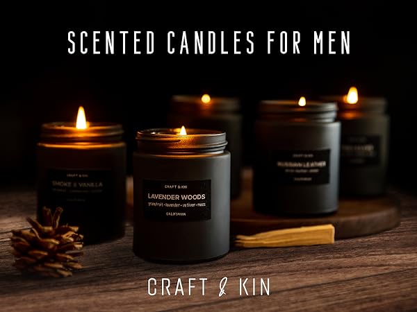 centerpiece matte black candle manly pine clove wood wicks modern essential oils kitchen
