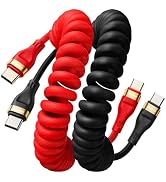 Coiled USB C Cable,60W 5FT 2Pack USB C to USB C Fast Charging TPE Rubber | SIIIUYF,Durable C to C...