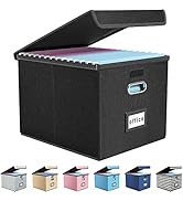 Huolewa Upgraded Portable File Organizer Box, Large Linen Hanging Office Document Storage Box wit...