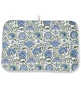 Boho Navy Blue Sage Green Dish Drying Mat 18x24 Inch Vintage Floral Drying Mat Chinoiserie Flower...