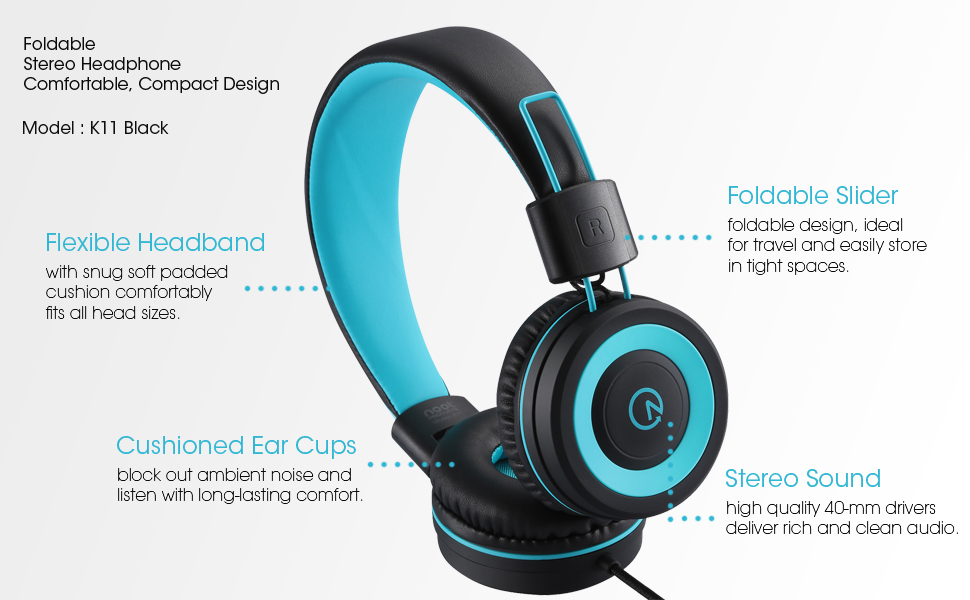 noot products k11 kids headphones black