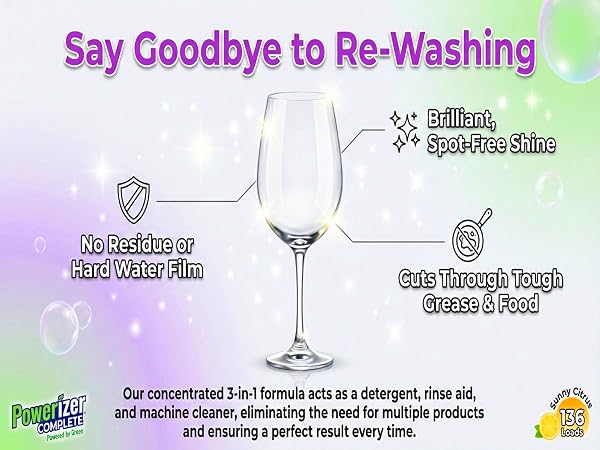 Say goodbye to re-washing, brilliant spot free shine, no residue, cuts throug grease