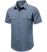 JEMITOP Men's Casual Stretch Regular Fit Shirt Button Down Short Sleeve Work Shirts with Two Pockets