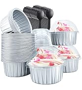 Cupcake Liners with Dome Lids 50 Pack,Free-Air 5oz Aluminum Foil Baking Cups Muffin Tin,Souffle D...