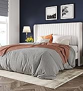 Allewie Full Size Velvet Bed Frame/Vertical Channel Tufted Wingback Headboard/Upholstered Platfor...