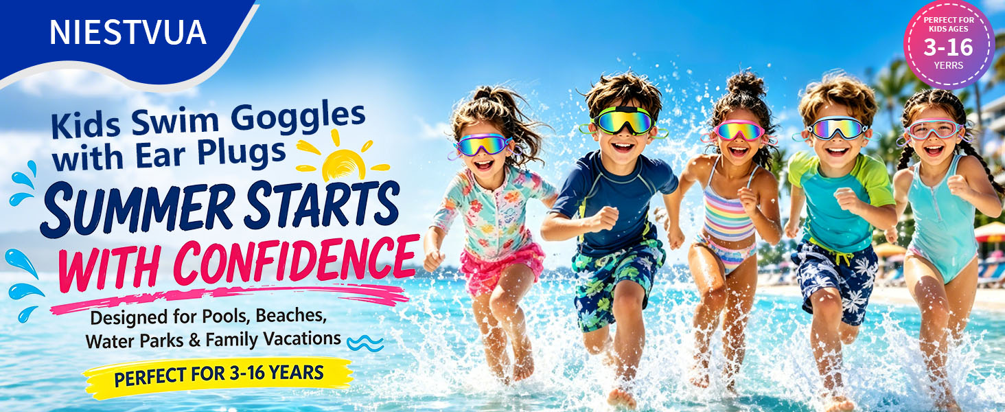 kids swim goggles 2 pack, anti fog kids swim goggles, leakproof kids uv protection swim goggles