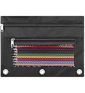 ASBEFORE Pencil Pouch for 3 Ring Binder - 3 Hole Zipper Pen Case Bag Holder Bulk Accessories Clea...