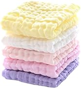 MUKIN Baby Muslin Washcloths, Natural Cotton, Soft Newborn Face Towel, 5 Pack, 12 x 12 inches (Wh...