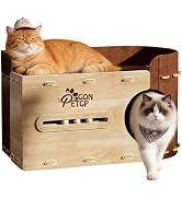 GONPETGP Large Cat Beds for Indoor Cats, Extra Wide Cat House Cave with Scratch Pad Wooden Play B...