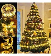 Hopolon Christmas Ribbon Copper String Lights Warm White 33 ft 100LED Lights 8 Modes with Battery...