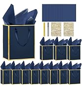 12 Pack DIY Metallic Paper Thank You Gift Bags With Handles, Tissue Paper and Painting Pens, 9"x7...