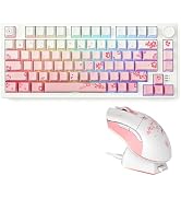 DAREU EK75PRO Sakura Pink Wireless Mechanical Gaming Keyboard and Wireless Gaming Mouse with Char...