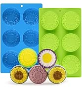 Actvty Round Sunflower Soap Molds, 2 Pack 6 Cavity Cylinder Daisy Flower Silicone Molds for Makin...
